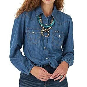 Wrangler Retro Women's Poet Sleeve Pearl Snap Denim Western Shirt